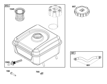 Fuel Supply Group Diagram and Parts List for 12V332-0129-01 100000 - 19Z999 Briggs and Stratton Engine